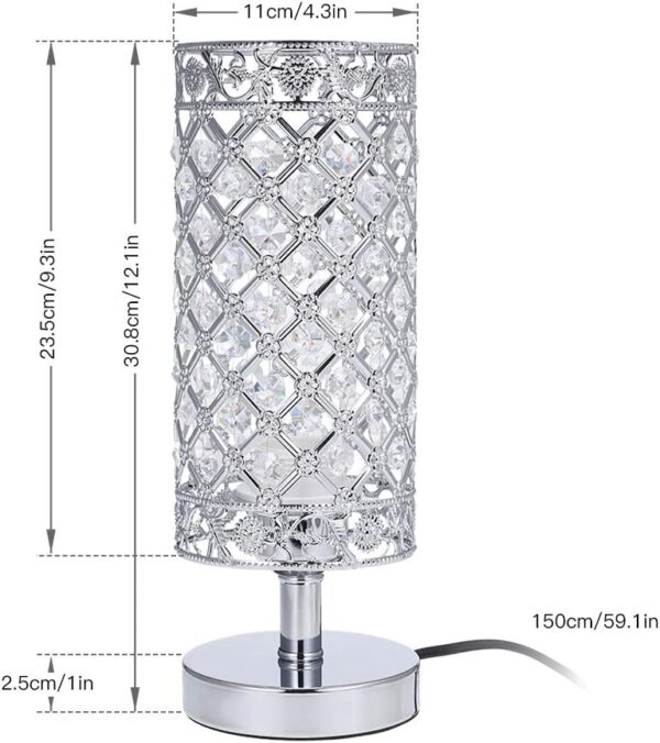 Crystal Table Lamp with Radiant Silver Finish dimension