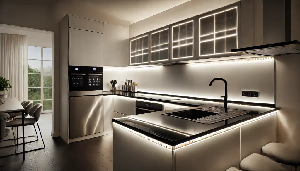 Modern Kitchen With Sleek Under-Cabinet Lighting Installed