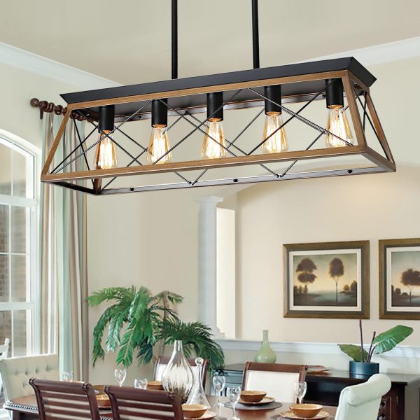 Five Light Linear Rustic Kitchen Island Illumination