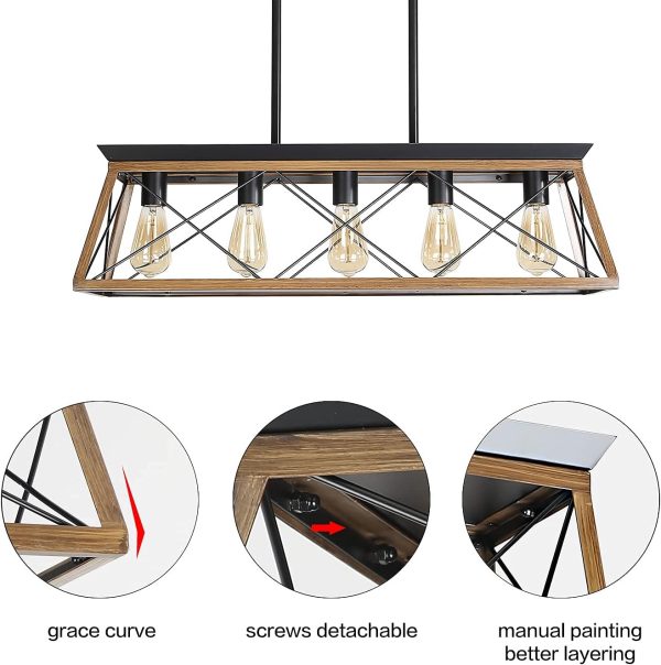 Five Light Linear Rustic Kitchen Island Illumination details