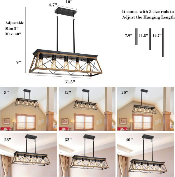 Five Light Linear Rustic Kitchen Island Illumination dimension