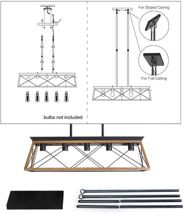 Five Light Linear Rustic Kitchen Island Illumination included