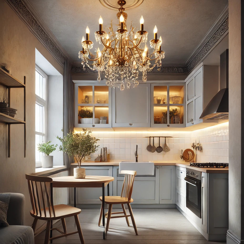 Vintage-Inspired Chandelier Elevating the Kitchen's Style - 03