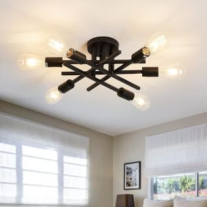 Vintage Matte Black Semi Flush Mount Sputnik Ceiling Light for Living Rooms 1